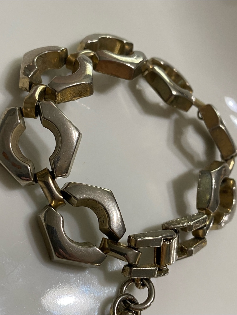 Chunky Silver Link Bracelet with Round Pendant - Picture 2 of 6